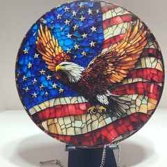 8″ Round 2D Two Sided Acrylic Sun catcher USA Flag & Eagle w/Hanging Chain.
