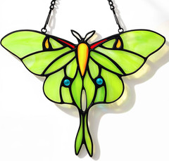Stained Glass Window Hanging Luna Moth Suncatcher Handmade Glass Butterfly Decor