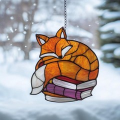 Fox and Book Acrylic Suncatcher Window Hanging Fox Home Decor Book Lover Gift…