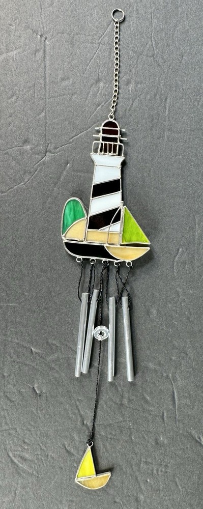Light House & Sail Boat Stained Glass Suncatcher & Wind Chime