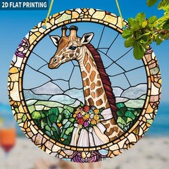 Giraffe with Floral Bouquet Acrylic Suncatcher Whimsical Safari Boho Wall Decor