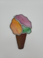 Vintage Ice Cream Cone Stained Glass Suncatcher Window Decor READ DESCRIPTION