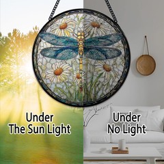 Dragonfly Suncatcher Stained Glass Window Hanging, Dragonfly Flower Sun Catch…