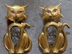 1995 MASCO (SET OF TWO) Brass Plated Cat CRYSTAL TUMMY/EYES Sun Catchers 5″