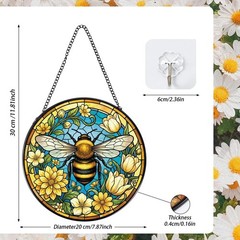 Stained Glass Bee Sun Catcher – 7.8″ Flower Window Decor, Indoor Hanging Ornamen
