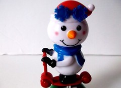 Solar Powered Dancing Snowman Rockin On Scooter Bobble Head