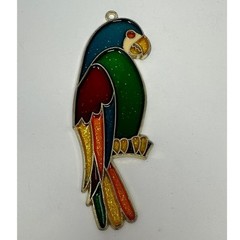 Vintage Stained Glass Style Parrot Suncatcher Glitter Resin Macaw Ornament A1