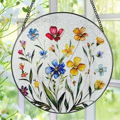 Wildflower Stained Glass Suncatcher – 8 Inch Window Decor for Flower Lovers
