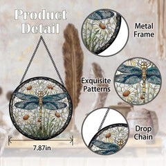 Dragonfly Suncatcher Stained Glass Window Hanging, Dragonfly Flower Sun Catch…