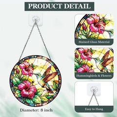 Colorful Hummingbird Stained Glass Suncatcher – 8 Inch Floral Window Decor