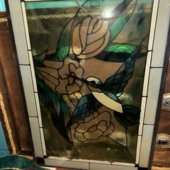 Vintage Stain Glass Suncatcher 23 Inches Tall X16 Wide hummingbird in the pic