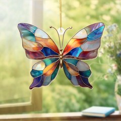 Stained Glass Butterfly Ornament Acrylic – Colorful Suncatcher Window Hanging…