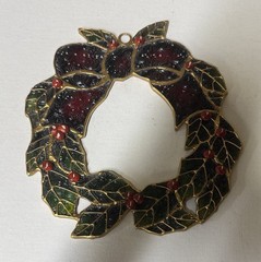 Christmas Wreath Suncatcher Textured Acrylic stained glass gold accents 9” tall