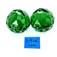 ​2 Green Faceted Glass Prism Balls 1.4oz Drilled Suncatcher Fan Pull Chain Parts