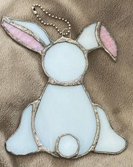 Vtg Stained Glass White & Pink Bunny Rabbit Sun Catcher 4.75″ Easter Spring