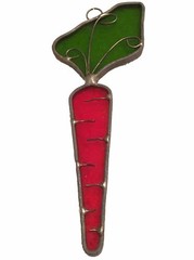 Vtg 7” Stained Glass Carrot Sun Catcher Window Decor Orange Green Art Garden
