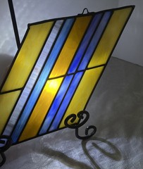 Stained Glass Stripes Brown Blue SunCatcher For Windows Earth tones