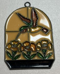 VTG Stained Glass Sun catcher Hummingbird with Flowers. 2a.