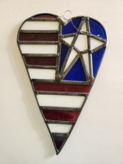 Stained Glass American Flag Heart, Suncatcher. Handmade 12″