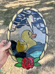 Colorful Tattoo Inspired Stained Glass Sun Catcher – Rubber Ducky In A Storm
