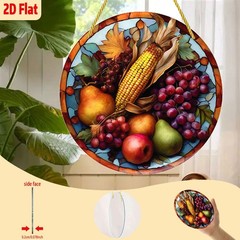 Vintage Autumn Harvest Fruit Acrylic Suncatcher Round Window Farmhouse Decor