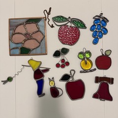 Lot of 10 Vintage Leaded Stained Glass Sun Catchers Fruit Animals Floral Cat Owl