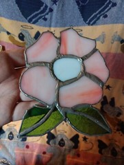 Stained Glass Suncatcher Pink Flower Handmade Vintage Decoration Window Decor