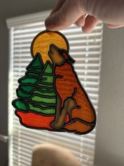 2 Vintage Leaded Stained Glass Sun Catchers Wolf Bass Fish Wilderness Forest