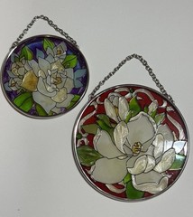 SUNCATCHER Magnolia Colorful Stained Glass Style Decor 4.5″, Set Of 2 Florals