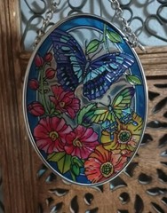 AMIA Glass Suncatcher Hand Crafted Butterflies Flower Garden Denver, Co NEW