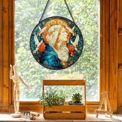 Christian Virgin Mary Suncatcher Stained Glass Wall Decor for Indoor Gardens