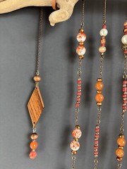 Driftwood Orange Beaded Pearl Bronze Chain Sun Catcher Home Decor Wind Chime