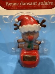 Solar Power Dancing Reindeer with Santa Hat Bobble Toy