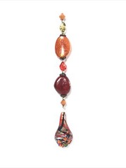 Lampwork glass frog pendant & red bead suncatcher ornament decor. Orange & green