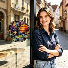 Stained Glass Sun Catcher Planet Decor for Windows Unique Gardening Gifts