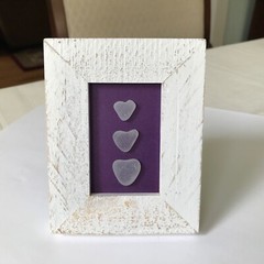 Sea/Beach Glass Art “Hearts” Framed Picture Handmade Handcrafted One-of-a-kind