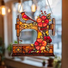 Personalized Sewing Machine Cardinal Suncatcher Acrylic Decor Gift