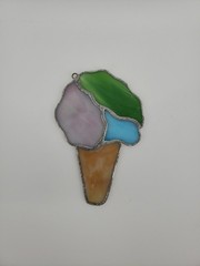 Vintage Ice Cream Cone Stained Glass Suncatcher Window Decor READ DESCRIPTION