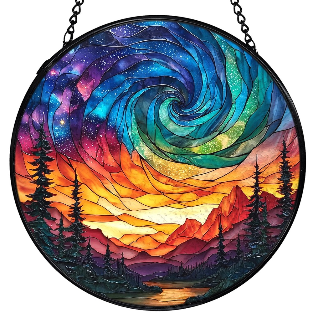 Aurora Borealis Stained Glass Suncatcher Nature Wall Art Decor 7.9×7.9 Inch