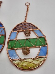 2 Stained Glass Easter Egg Sun Catchers With Copper Wire & 3″ Hanging Chain