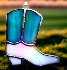 Handmade Aqua Cowboy Boot Stained Glass Suncatcher Horse & Country Lover Present