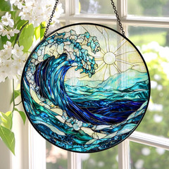 Ocean Waves Glass Suncatcher Coastal Window Decor for Beach Lovers Gift