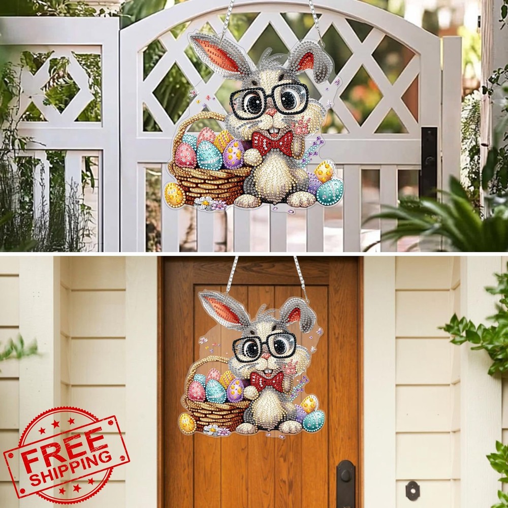 MXJSUA Easter Bunny Diamond Art Hanging Kit Suncatcher Window Decor
