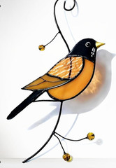 Window Decor American Robin Handmade Hanging Stained Glass and Copper Art