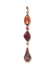 Lampwork glass frog pendant & red bead suncatcher ornament decor. Orange & green