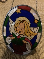 Stained Glass Oval Angel Choir Singer Christmas Decor Chain Hanger 5”