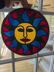 Vintage Stained Glass Celestial Sun Window Art Suncatcher Heavy Leaded 8 In Dia