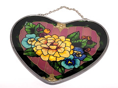 Heart Shaped Suncatcher with Flowers, 5″ x 4 1/2″