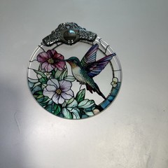 Hummingbird/Flowers Stained Glass Tree/Window Ornament