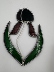 Stained Glass Tulip Suncatcher Red Green6.5” Springtime Flower